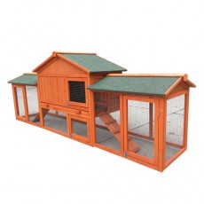 New 230cm Rabbit Guinea Pig Hutch Wood Cage Chicken Ferret Coop With Double Run P061