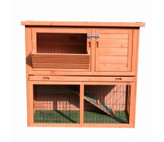 Rabbit Hutch Wooden Chicken Coop Guinea Pig Cage House Feeder Storey P060